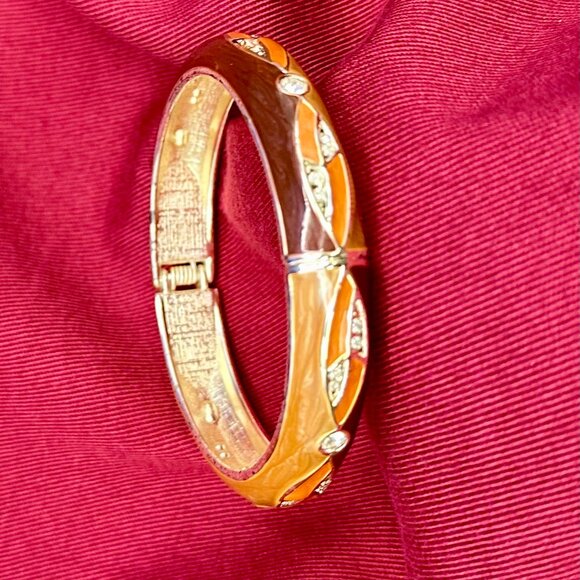 VTG Three-Tone Enamel Hinged Bangle Bracelet w/Crystal Accents - Picture 1 of 14